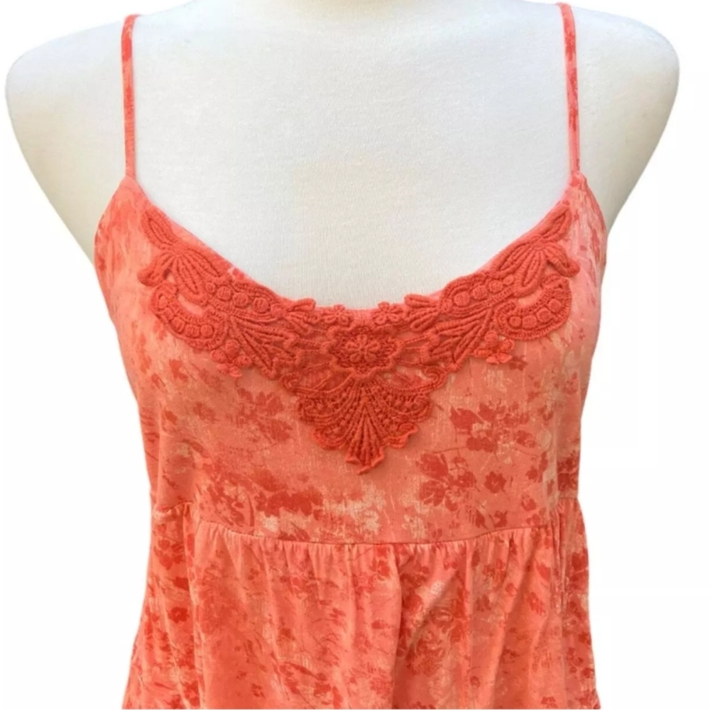 Y2K Mudd Crochet Tiered Spaghetti Strap Mini Sundress/Tank Size‎ Small Orange - Picture 2 of 12